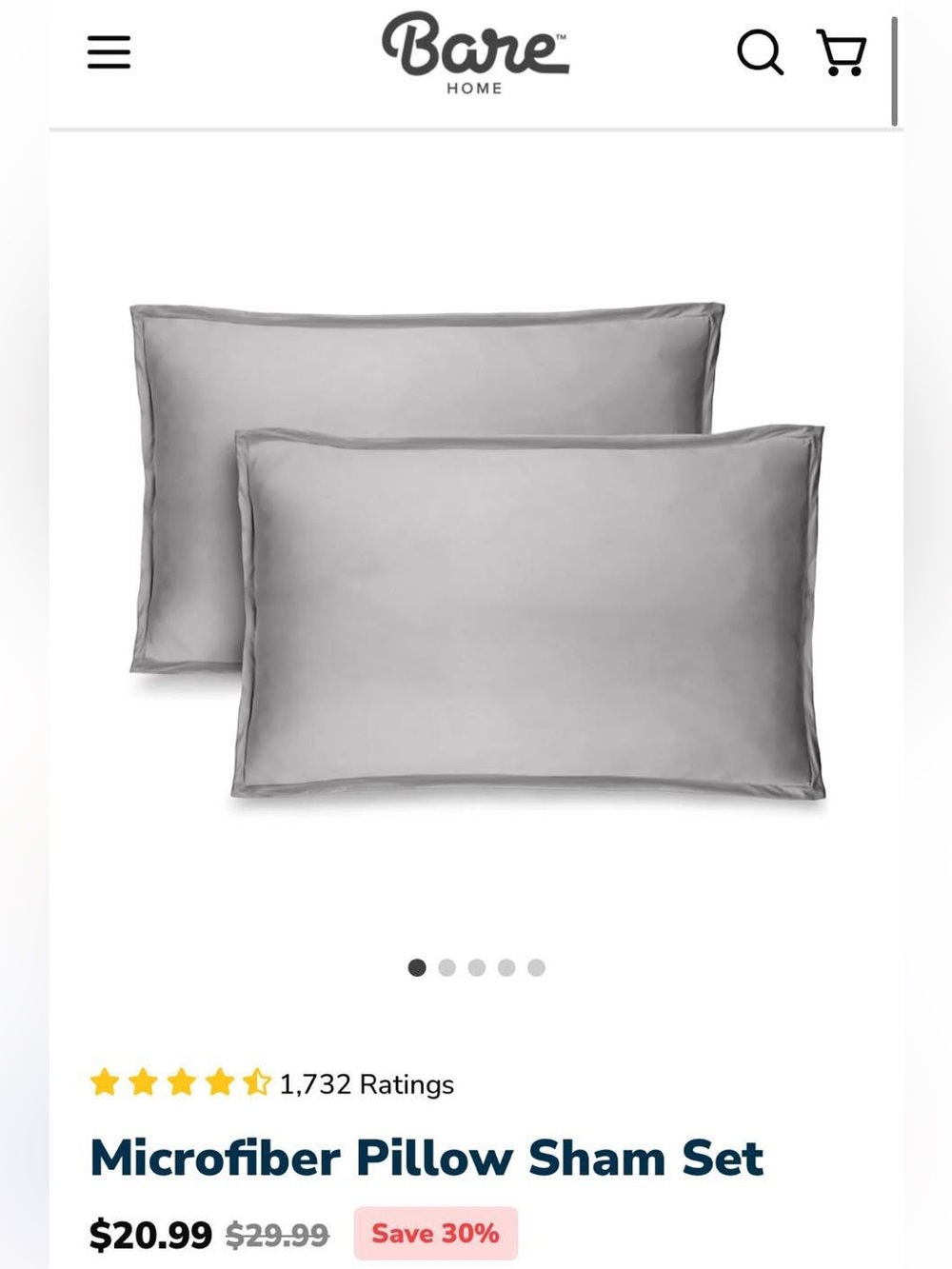 Gray Microfiber Pillow Sham Set